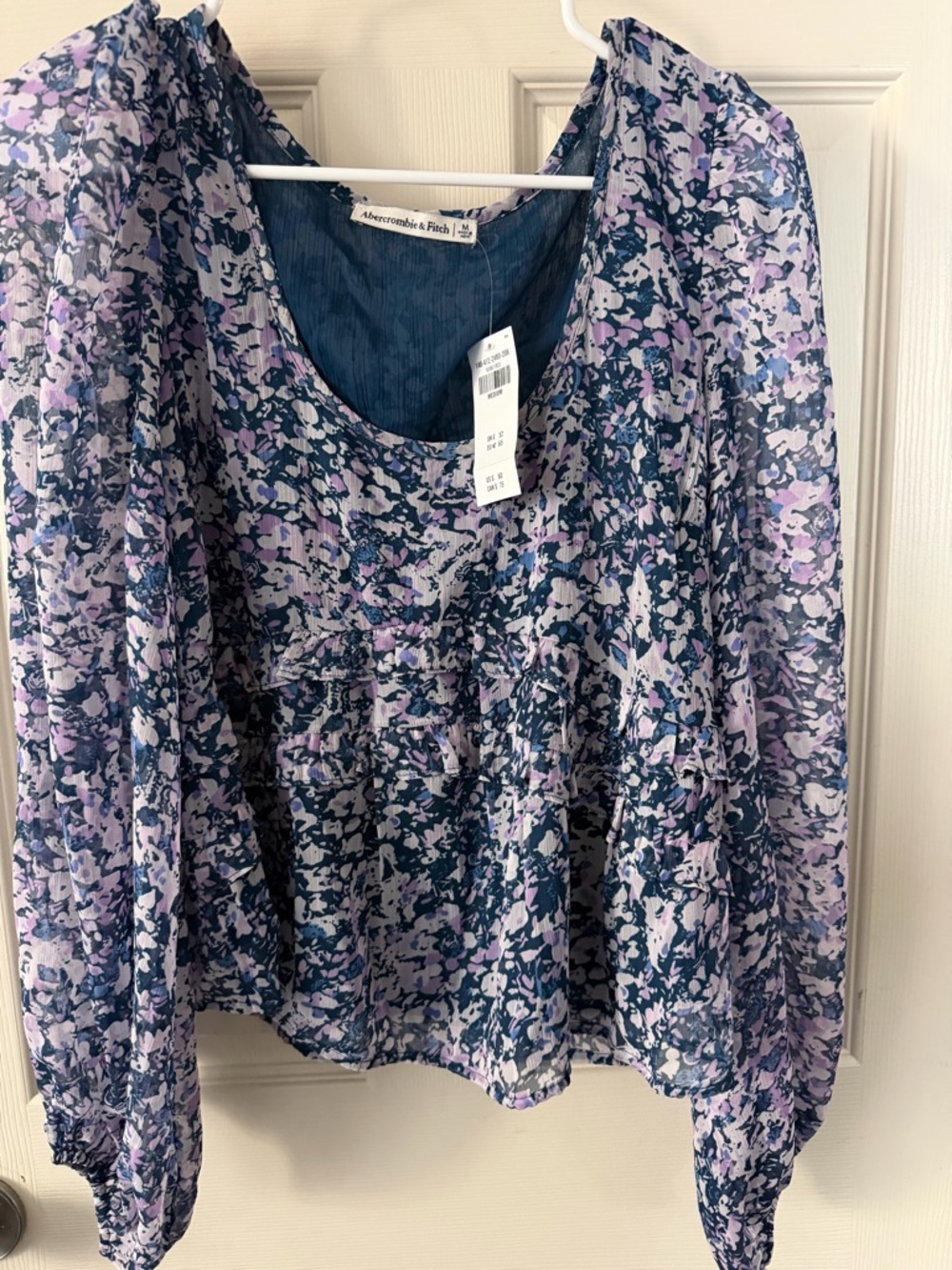Abercrombie & Fitch Navy and Lavender Floral Peasant Top